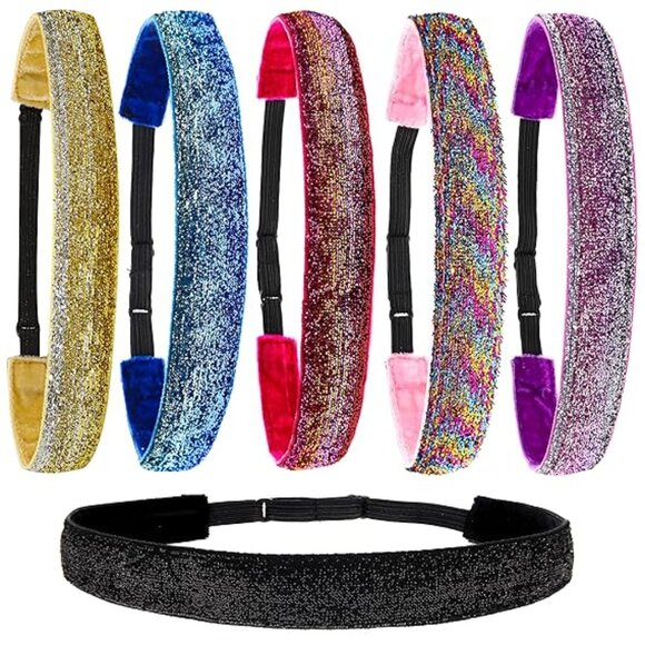 6 Glitter Headbands for Girls, adjustable non slip - Picture 1 of 5